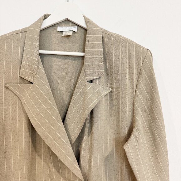 Vintage Pinstripe Double Breasted Oversized Blazer in Tan Menswear Size 16 - Picture 2 of 9